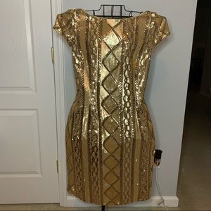 Adrianna Papell Gold Sequin Dress